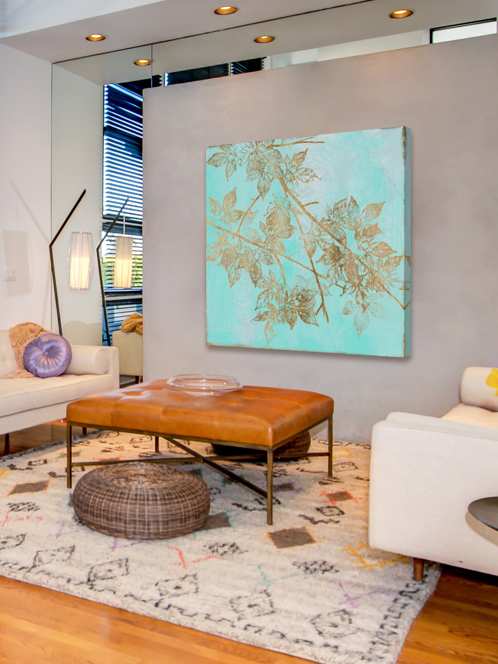 "Aqua & Gold Maple I" Painting Print on Wrapped Canvas