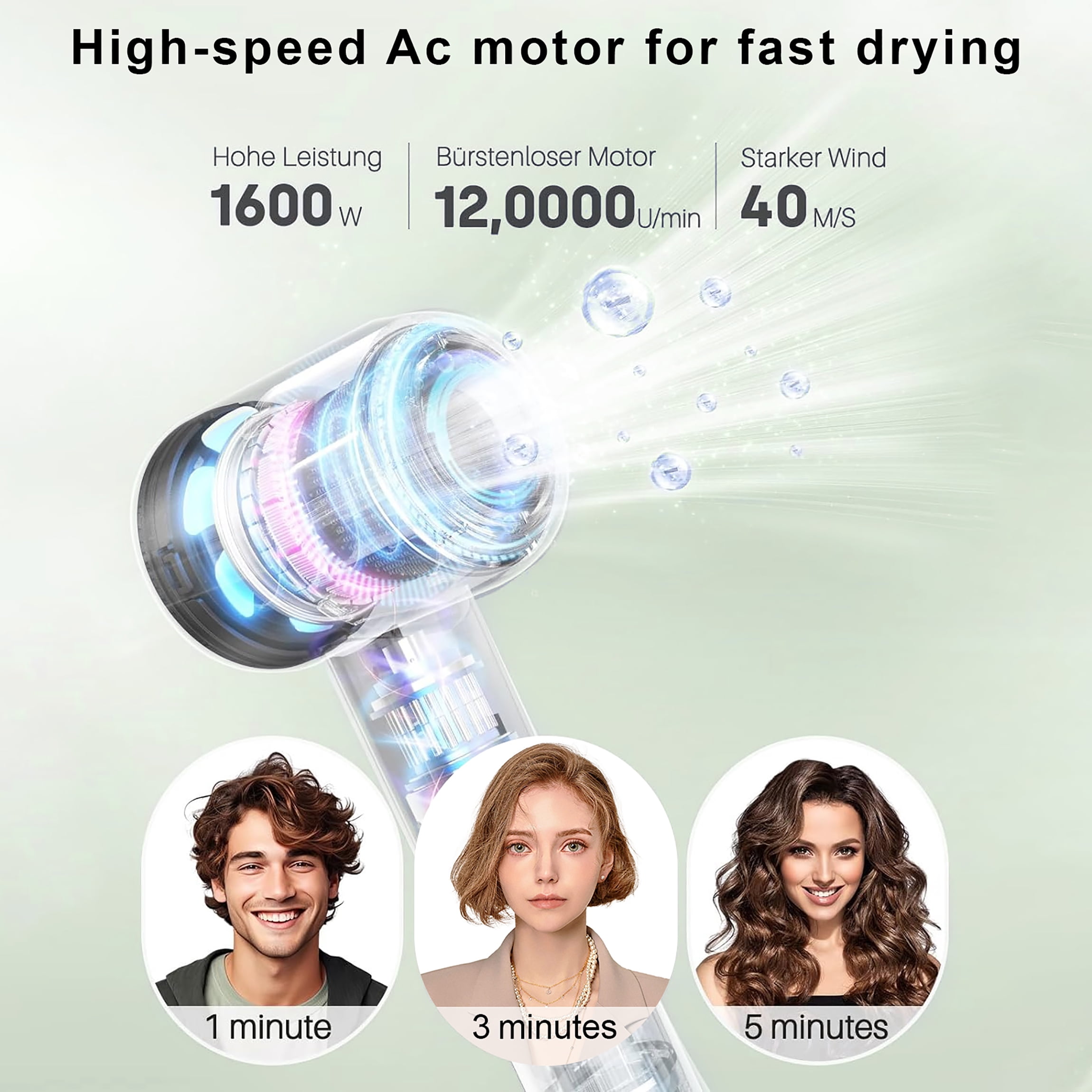 EXF Hair Dryer - 110000 RPM High- Motor Negative Ionic Blow Dryer  with Magnetic Nozzle&LED Display