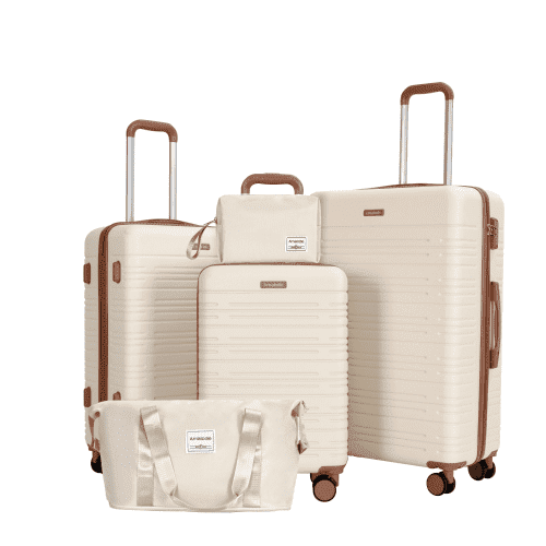 Hardside Luggage Sets 5 Piece, Hardshell Suitcase with TSA Lock Spinner Wheel and Travel Duffle Bag.Beige