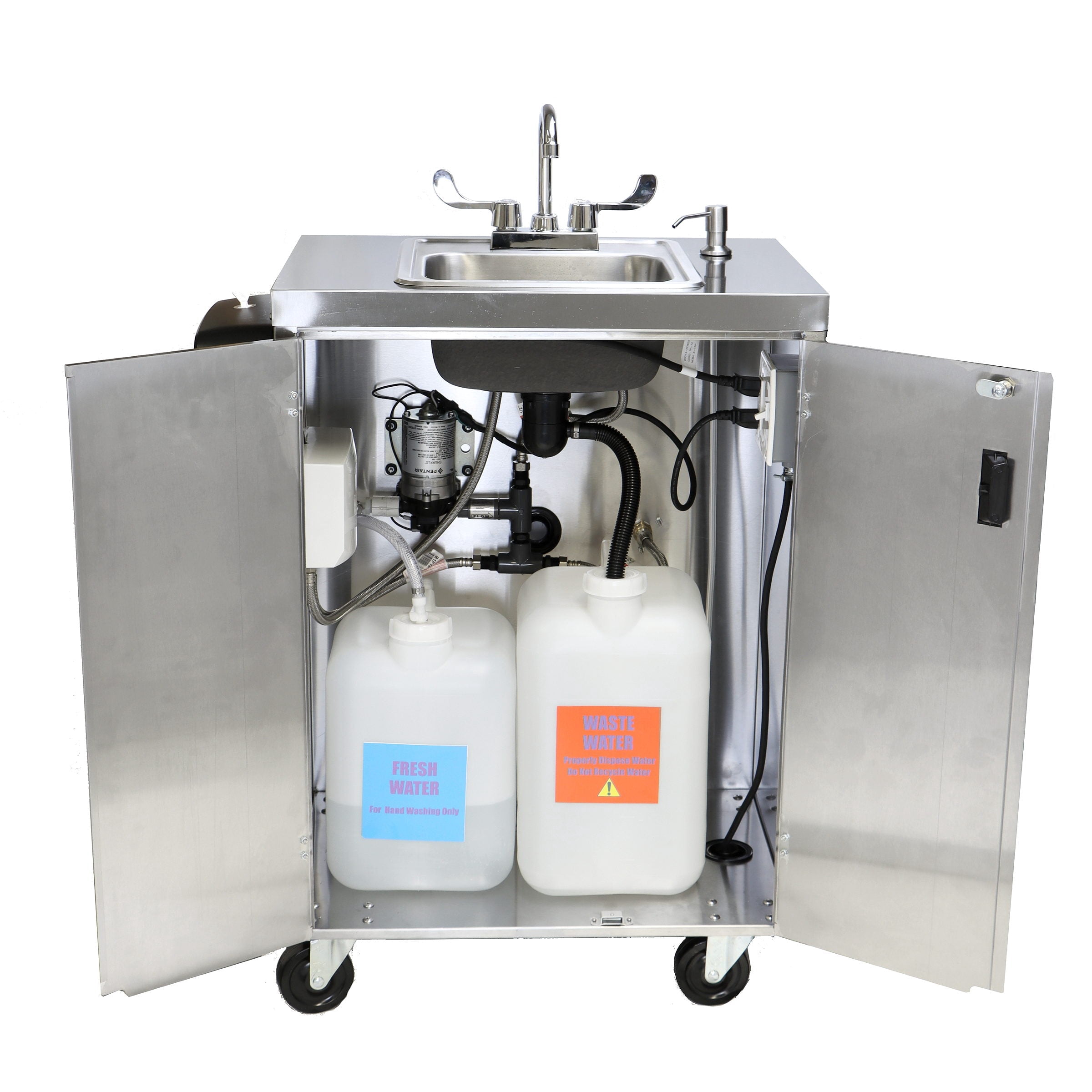 Electric Portable Sink, with Hot Water Heater and Pump - Movable Steel Hand Washing Sink