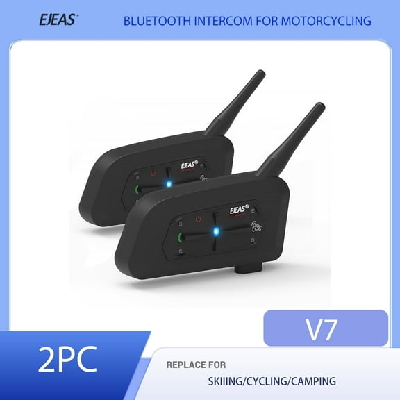 EJEAS V7 Motorcycle Helmet Bluetooth Intercom Headset 2 Riders 1200M Helmet Bluetooth Headset Wireless Communication System 2Pc
