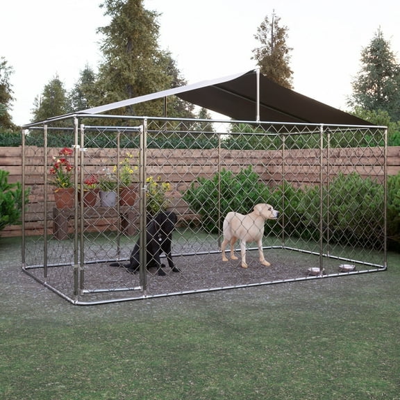 DetalleGo Large Outdoor Dog Kennel, Heavy Duty Galvanized Steel Dog Enclosure with Waterproof UV-Resistant Cover, Lockable Door Chain Link Playpen for Small to Large Pets (157" L x 90" W x 91" H)