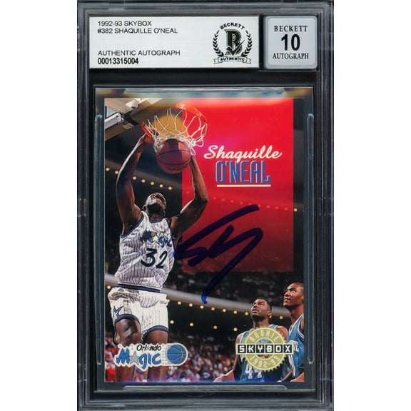 Shaquille O'Neal Autographed 1992-93 Skybox Rookie Card #382 Orlando Magic Auto Grade Gem Mint 10 Beckett BAS 220147