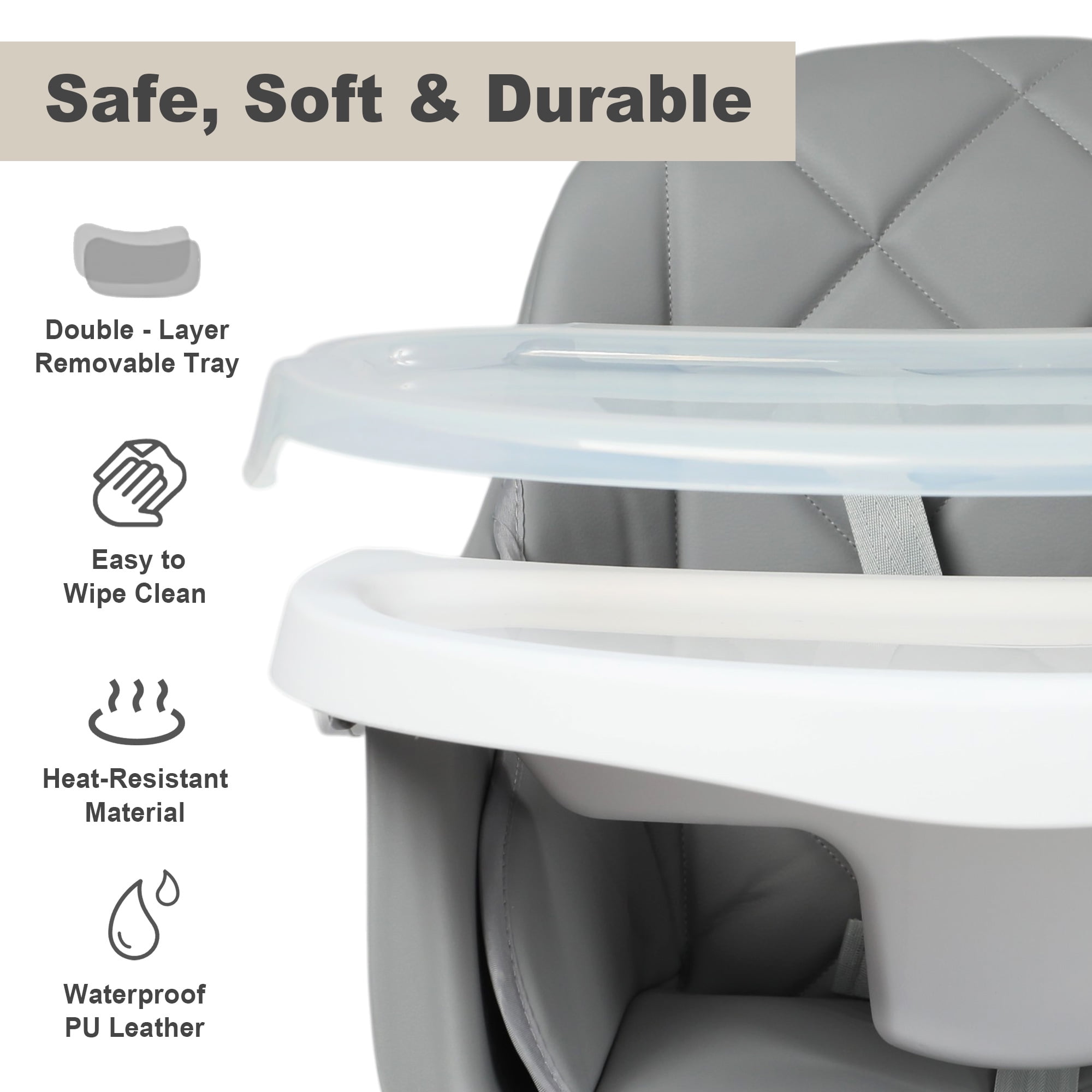AILEEKISS 7 in 1 Wooden Baby High Chair for Toddler, Infant Feeding Chair with Removable Tray
