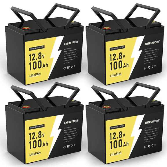 4 Pack 12V 100Ah Mini LiFePO4 Battery, Group 24 Lithium Battery, Built-in 100A BMS, 1280Wh, UP to 15000 Cycles Rechargable Battery for RV, Solar Off-Grid, Camping, Trolling Motor
