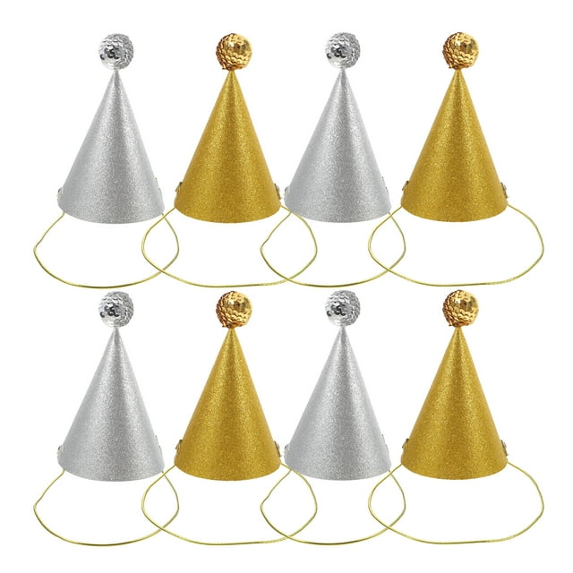 KAKOWELY 8 mini sombreros de fiesta de cumpleaños con purpurina, conos de papel, para niños, mascotas, cumpleaños, baby shower, suministros para fiestas, decoraciones para aulas, colores surtidos.