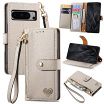 For Google Pixel 8 Pro Leather Phone Case Wallet Zipper Pocket Pouch Folio Flip Cover Kickstand, Multi Anti-theft Card Holder Cash Slot, Double Magnetic Buckle, Wrist Lanyard,Gray