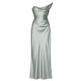 thumbnail image 6 of AHTJRT Women's Satin Off the Shoulder Dress Elegant Ruched Strapless Maxi Dresses Corset Bodycon Formal Party Evening Ball Gown Green S, 6 of 6