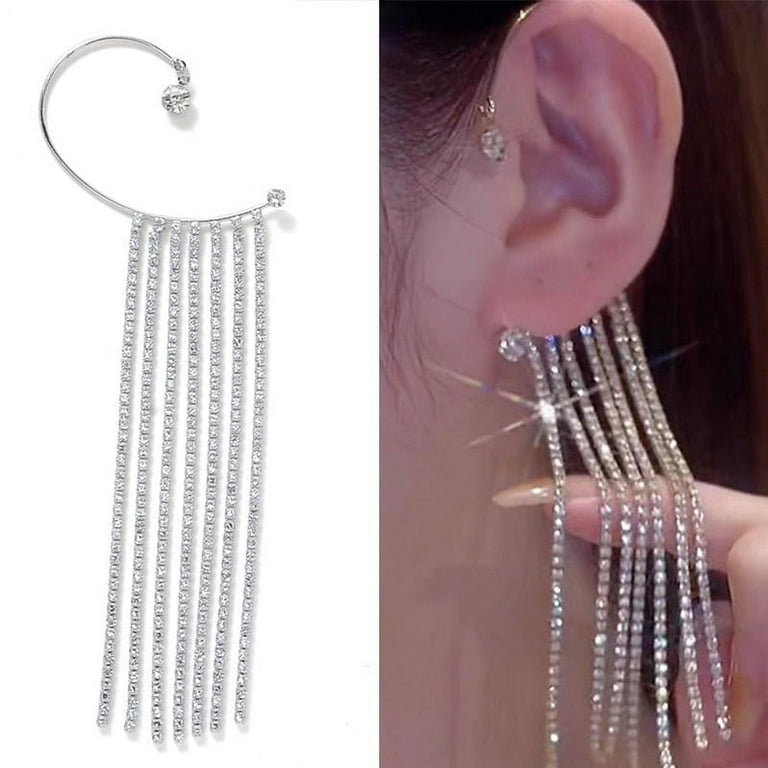 Long Chain Tassel Cuff Earrings Star Shape Ear Clip Zinc Alloy Non-Piercing  Ear Jewelry Accessories For Women & Girls