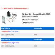CV Boot Kit - Compatible with 2017 - 2020 Audi RS3 AWD 2018 2019