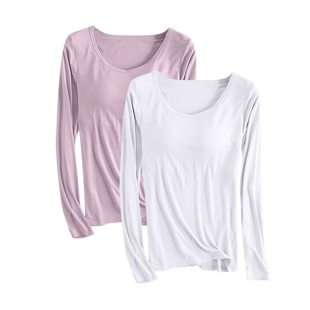 Kaemgyyd 2 Pack Vêtements de Nuit pour Femmes Grande Taille Col Rond Manches Longues Pyjamas Hauts Décontractés Amples Basiques Unis