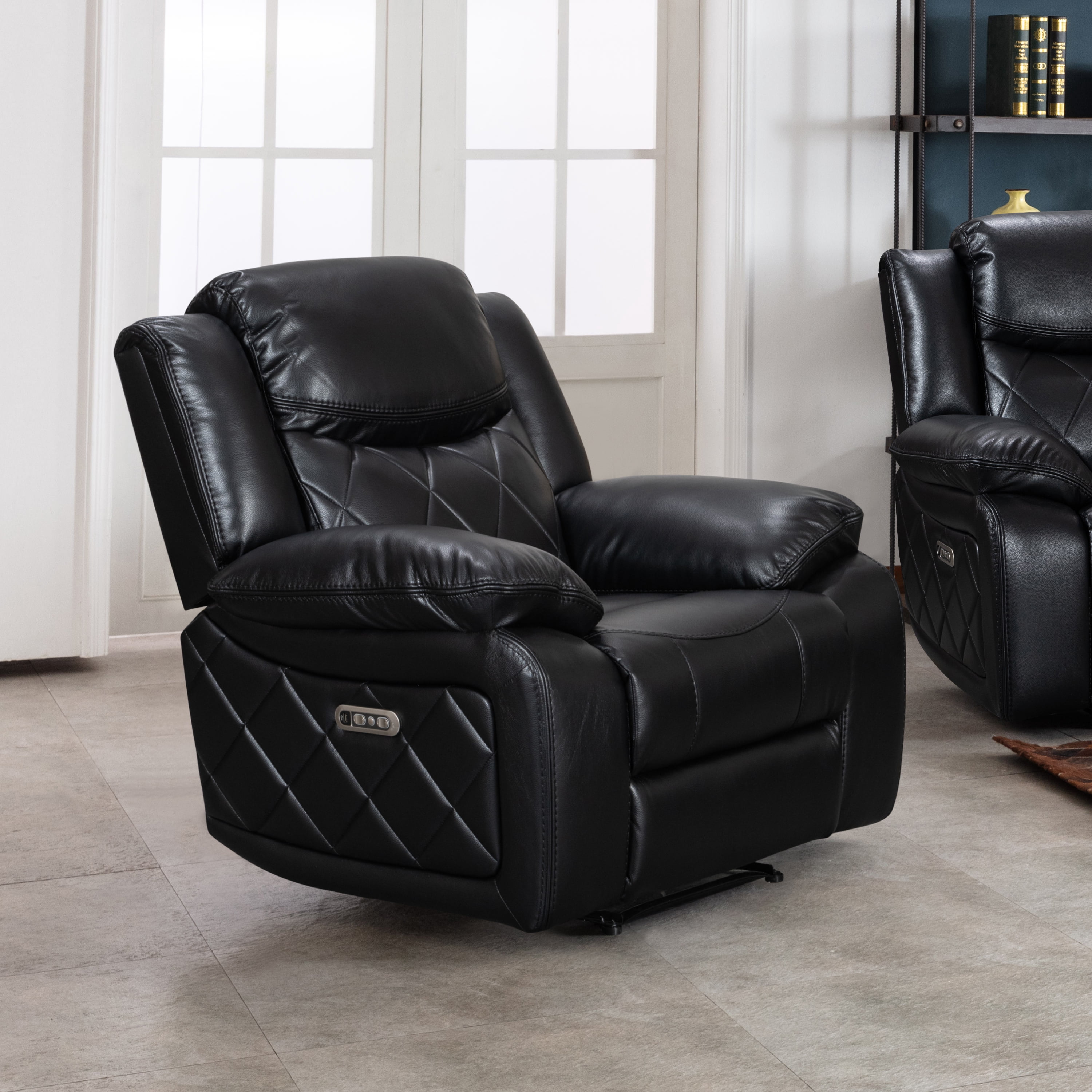 Contemporary Plush Velvet-Like Upholstered Power Reclining Chair, Black