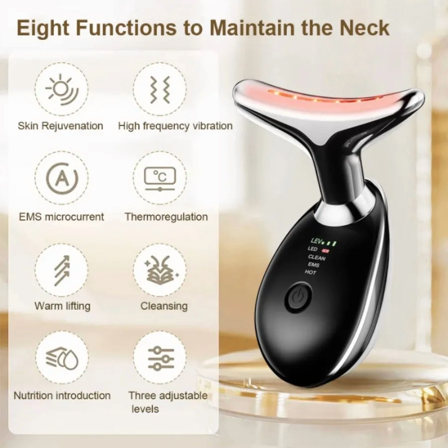 Facial and neck massager, anti-wrinkle facial device, 3-color EMS for anti-wrinkle, reduces double chin
