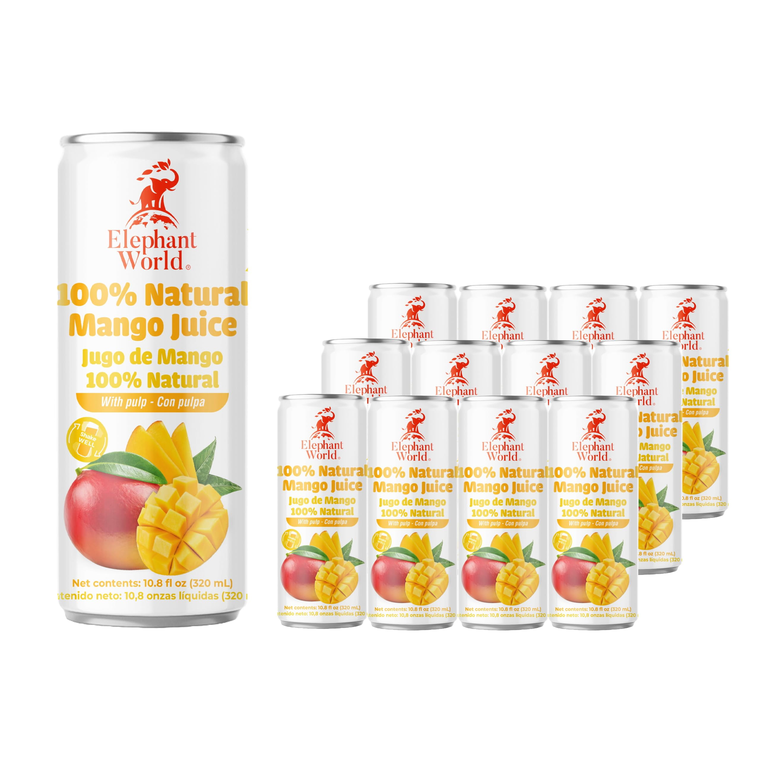 Elephant World 100% Natural Mango Juice Canned | NON GMO | 10.8 oz (Pack of 12), Mango