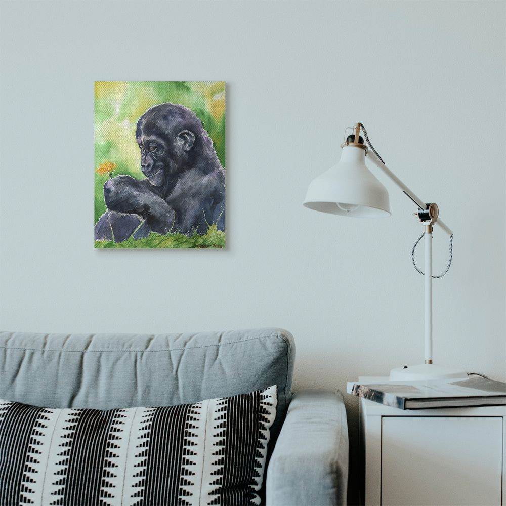 Stupell Industries Baby Gorilla Animal And Flower Green Watercolor Painting Canvas Wall Art by George Dyachenko