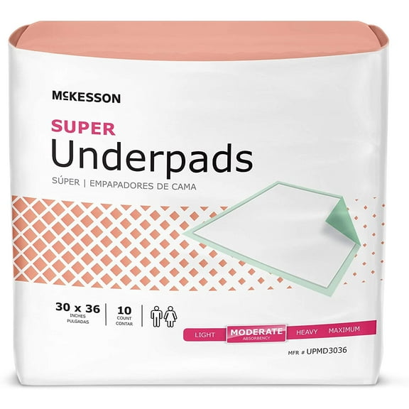 McKesson StayDry Regular Underpads, 30'' x 36'', Bag of 10 (4 Pack)