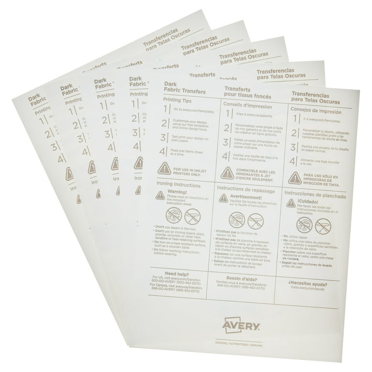 Avery Heat Transfer Paper for Dark Fabrics, 8.5 x 11, Inkjet, 5 Transfers/Pack  (3279), Staples
