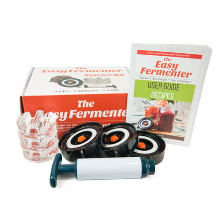 Easy Fermenter + Easy Weight Combo Pack: Fermenting In Jars Not Crock Pots! Make Sauerkraut, Kimchi, Pickles Or Any Fermented Probiotic Foods. 3 Lids, 3 Weights, Pump & Printed Recipe