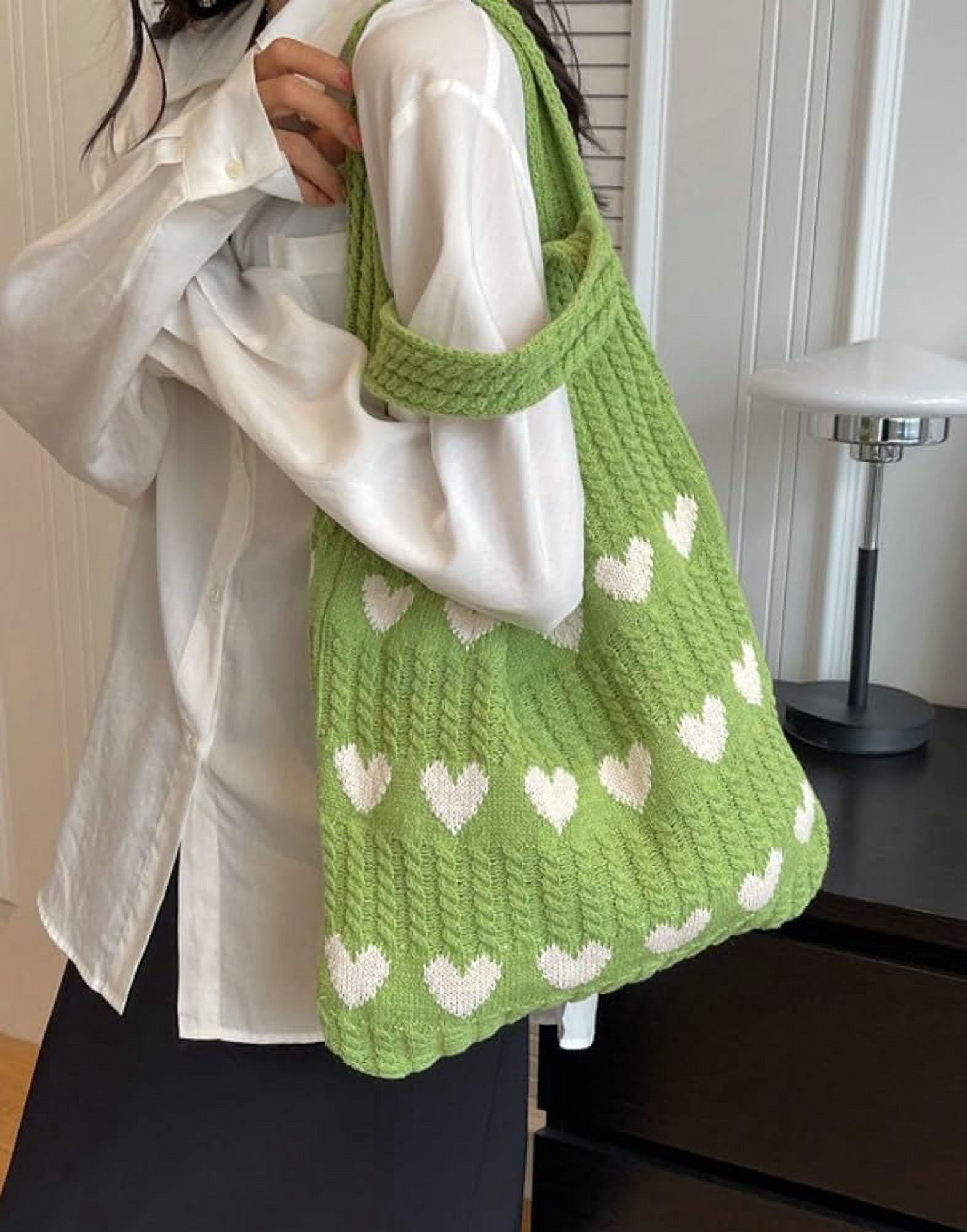Crochet Tote Shoulder Bag for Women. Large heart - shaped beach bag. Handmade knitted hobo bag