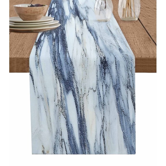 Abstract Marble Table Runner 72 Inches, Modern Ink Painted Minimalism Art Bed Runner Dresser Scarves Tabletop for Indoor Outdoor Parties/Ceremony/Banquet, 13" x 72"