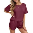 thumbnail image 3 of MINTREUS Womens Waffle Knit Pajama Sets Short Sleeve Tops and Shorts Two Piece Lounge Sets Soft Sleepwear with Pocket, 3 of 6