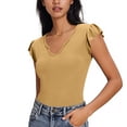 thumbnail image 2 of Enjoytime Womens Tops Solid Color V-Neck Ruffle Sleeve Crop Shirts 2026 Spring Summer Vacation Casual Clothes, 2 of 8