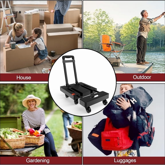 Folding Hand Truck Portable Dolly Cart with Wheels Foldable 500LB Heavy Duty Luggage Cart Collapsible Hand Cart Moving Dolly for Airport Travel Furniture Luggage Office Moving, Black