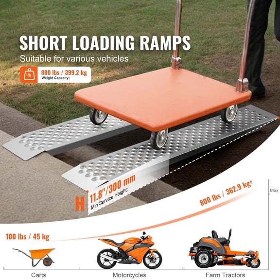 Portable Loading Ramps,2 Pcs 47.2x8.5 in,Durable Aluminum Shed Ramp Set with Anti-Slip Holes,Compact Design&Easy Storage,880 Lbs Weight Capacity,for ATV,Tractors,Lawn Mowers,Carts