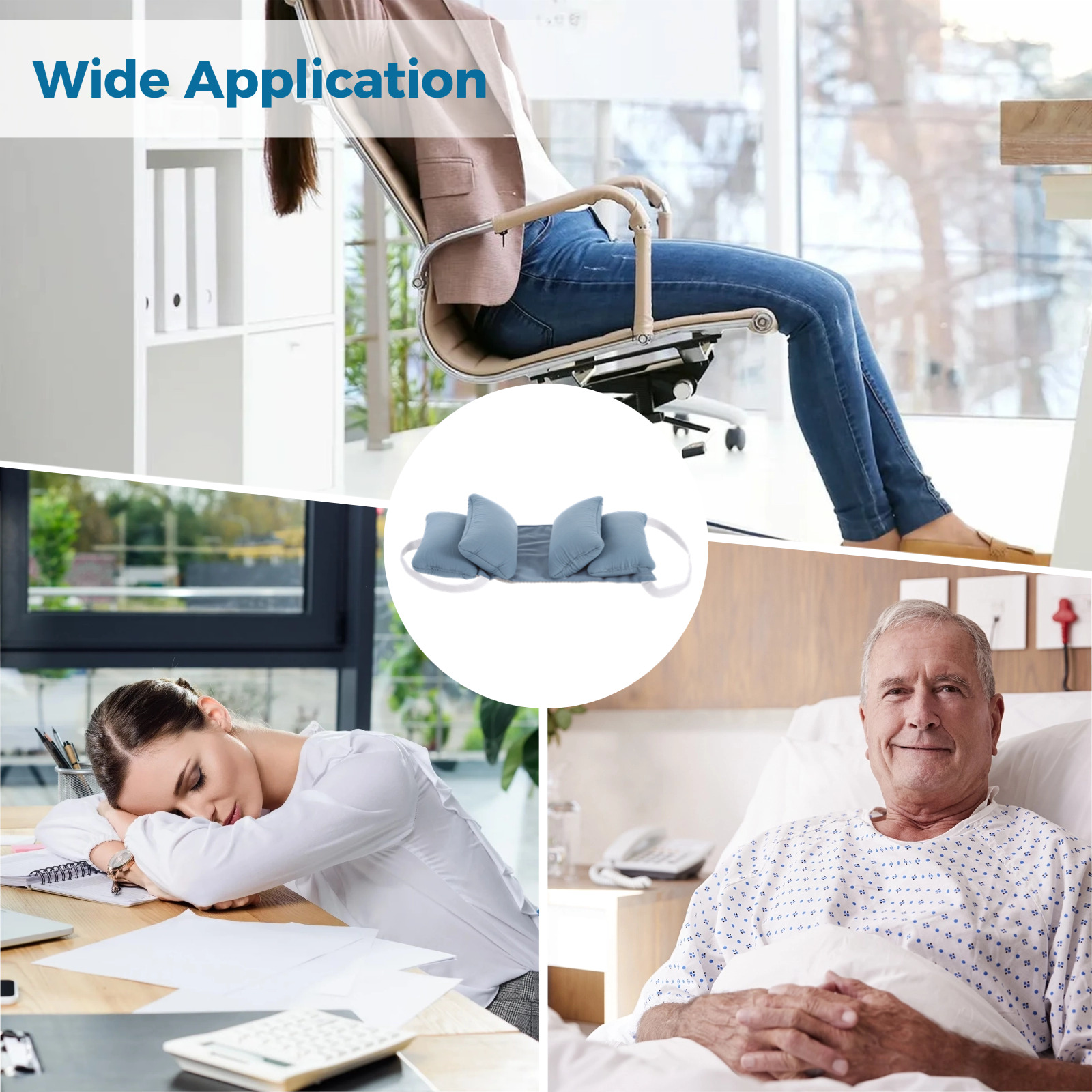 Ergonomic Anti Wrinkle Back Sleeping Pillow - Adjustable Side Supports Face Up Beauty Sleep Positioner for Neck Alignment Posture Correction, Cervical Pillow for Anti Aging (Blue)