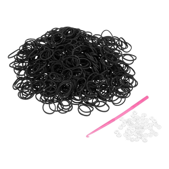 600Pcs Loom Rubber Band Kit with 25Pcs S-Clips and 1Pcs Hook, Black