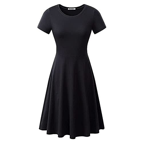 HUHOT Women Midi Black Funeral Dresses with Short Sleeve Knee Length Casual  Summer Skater Dresses for Women - Walmart.com