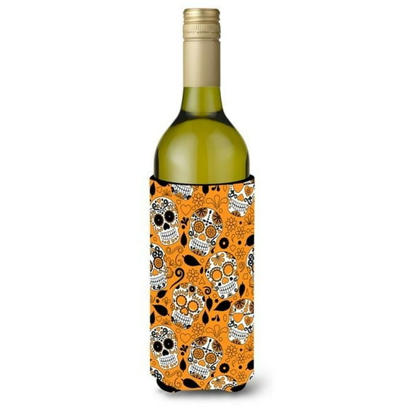 Day of the Dead Orange Wine Bottle Beverge Insulator Hugger