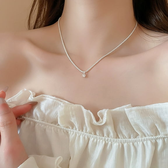 Clear Crystal Pendant Necklace in Sterling Silver, Elegant Dainty Chain, Custom Length, Wedding Bridal Necklace, Sparkling Stone, April Birthstone, Jewelry Inspirations