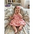 thumbnail image 4 of BemeyourBBs Newborn Baby Girl Smocked Romper Dress Summer Outfit Strap Sleeveless Square Neck Daisy Cherry Print Layered Ruffled Dress and Bow Headband 2Pcs Clothes Set, 4 of 9