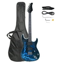 Lightning Style Guitar with Power Cord/Strap/Bag/Plectrums Black & White