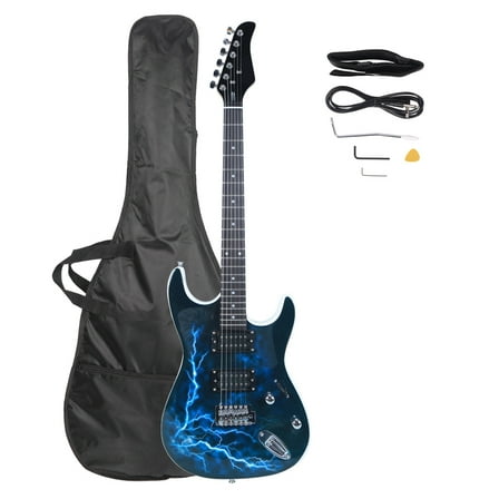 Lightning Style Guitar with Power Cord/Strap/Bag/Plectrums Black & White