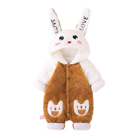 

Knosfe Infant Cartoon Winter Hooded Embroidery Warm Long Sleeve Romper
