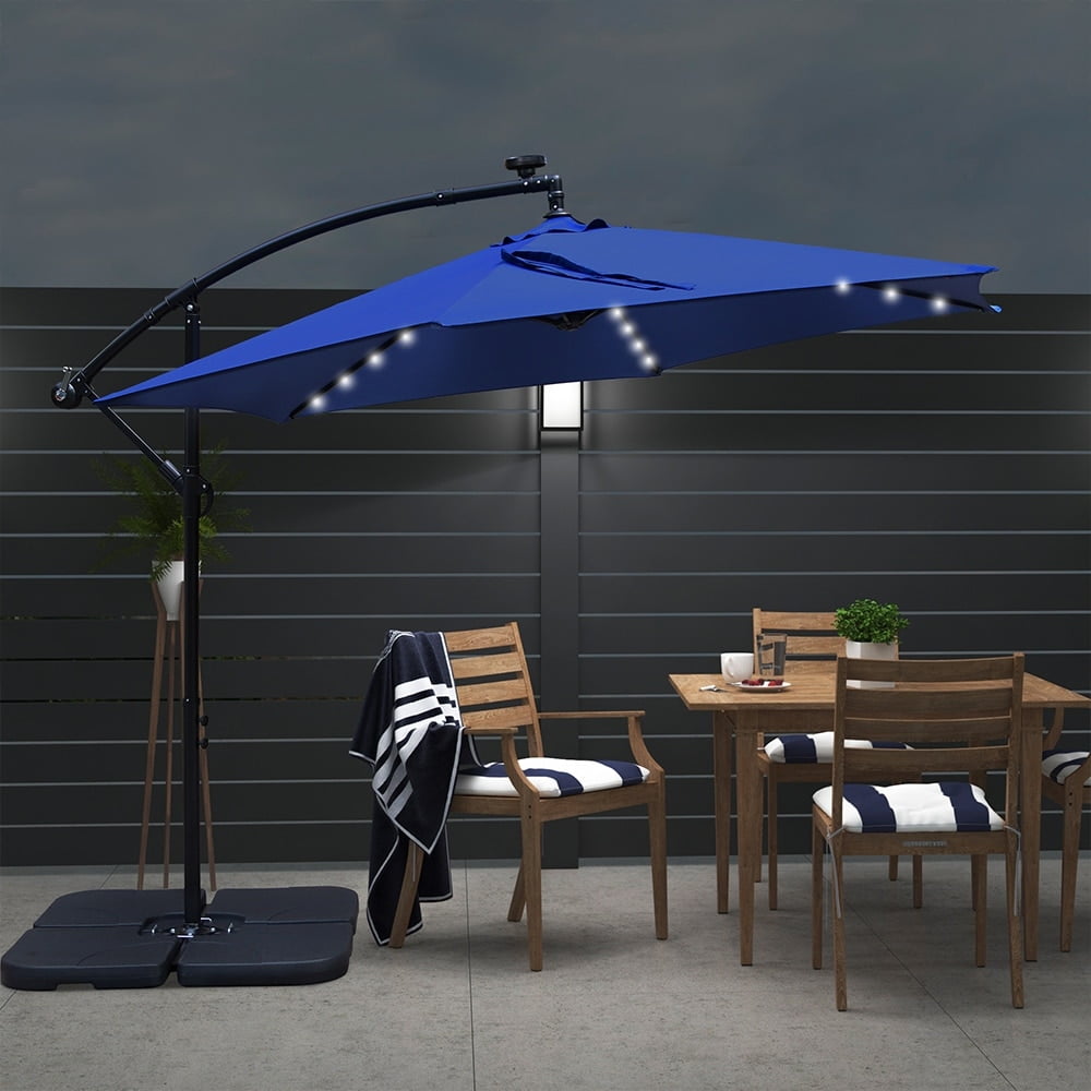 Abble 10ft Outdoor Hanging Offset Cantilever Solar LED Umbrella with Crank - Navy