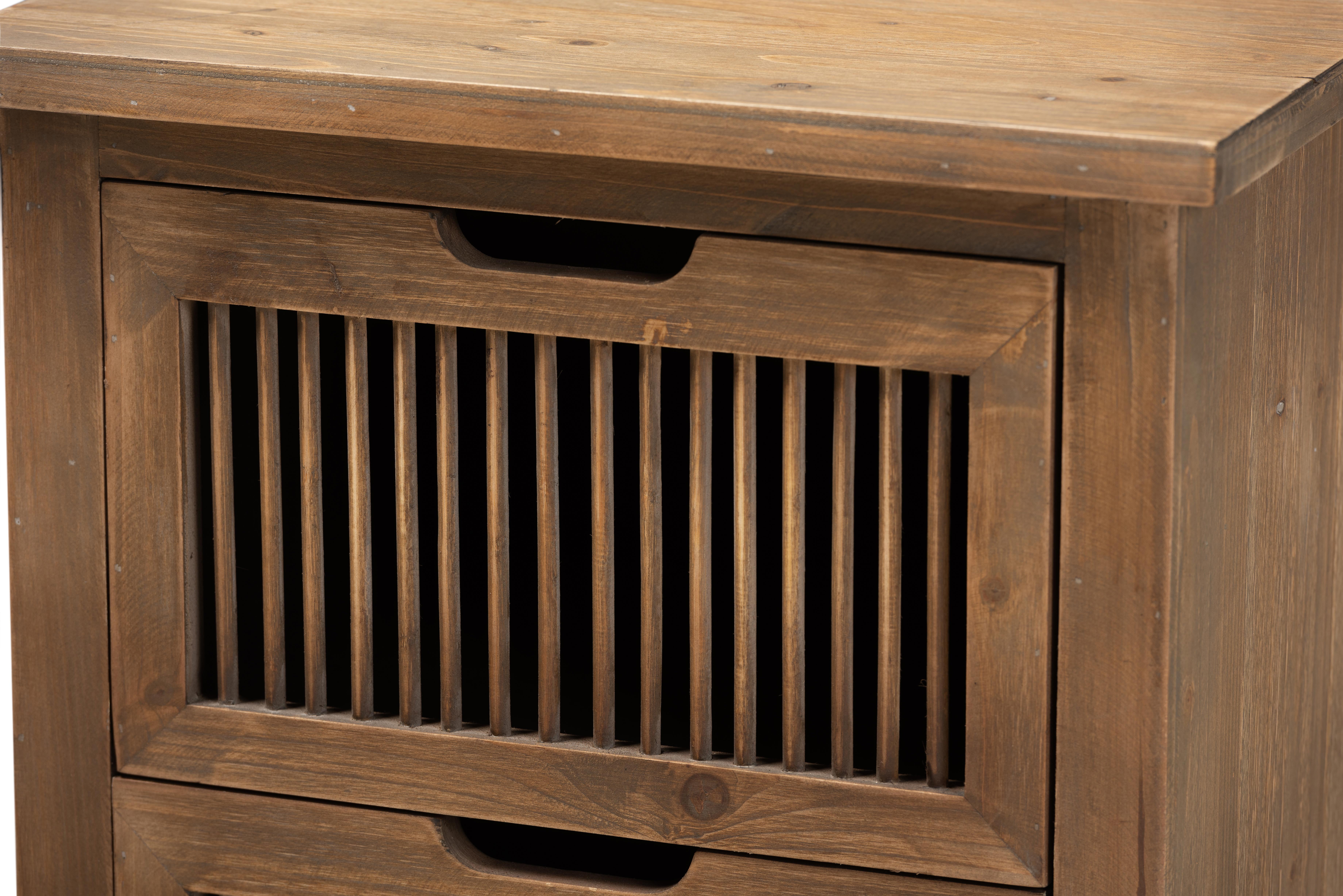 Baxton Studio Clement Rustic Transitional Medium Oak Finished 2-Drawer Wood Spindle End Table
