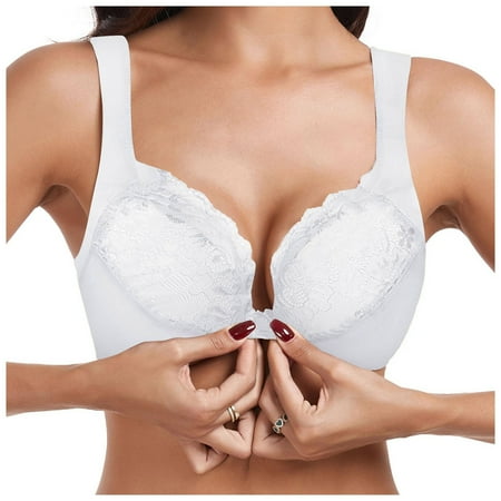 Mepaouo Women s Front Closure Bras Plus Size Lace Full Coverage T-Shirt Underwire Unlined Bra(White 3XL)