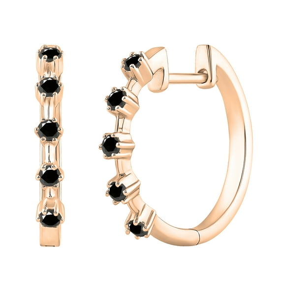 Dazzlingrock Collection Round Black Diamond 5 Stone Style Hinged Huggie Hoop Earrings for Women (0.27 ctw, Color Black, Clarity Opaque), 10K Rose Gold