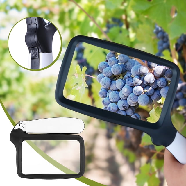 Lupa plegable de mano 3X | Lente rectangular de 4.35"x0.52" | 5 luces LED regulables | Mango plegable ligero | Ayuda para lectura de personas mayores | Brillante para periódicos y documentos | 1