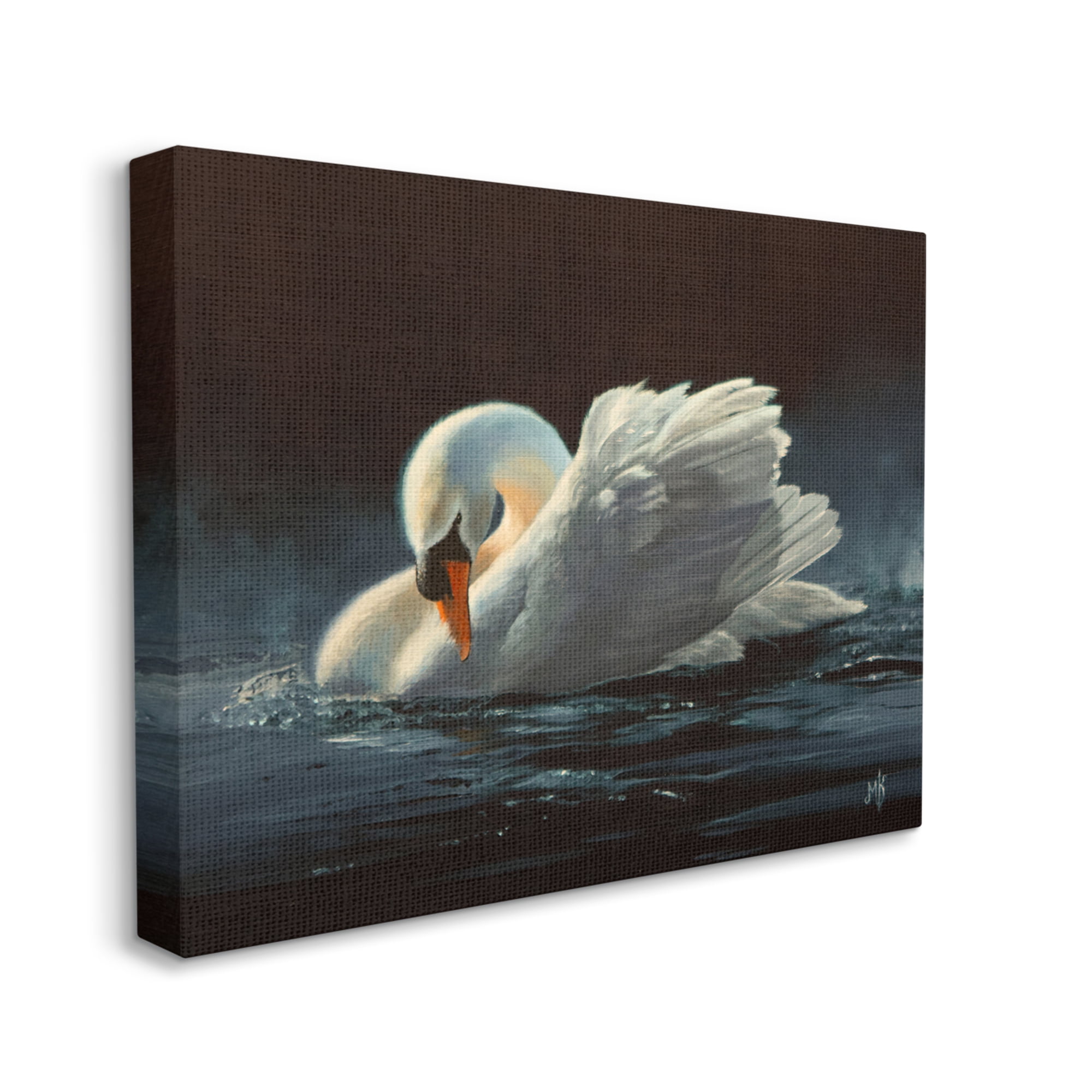 Stupell Industries Moonlit Swan Painting Animals & Insects Painting Gallery Wrapped Canvas Print Wall Art, 48 x 36