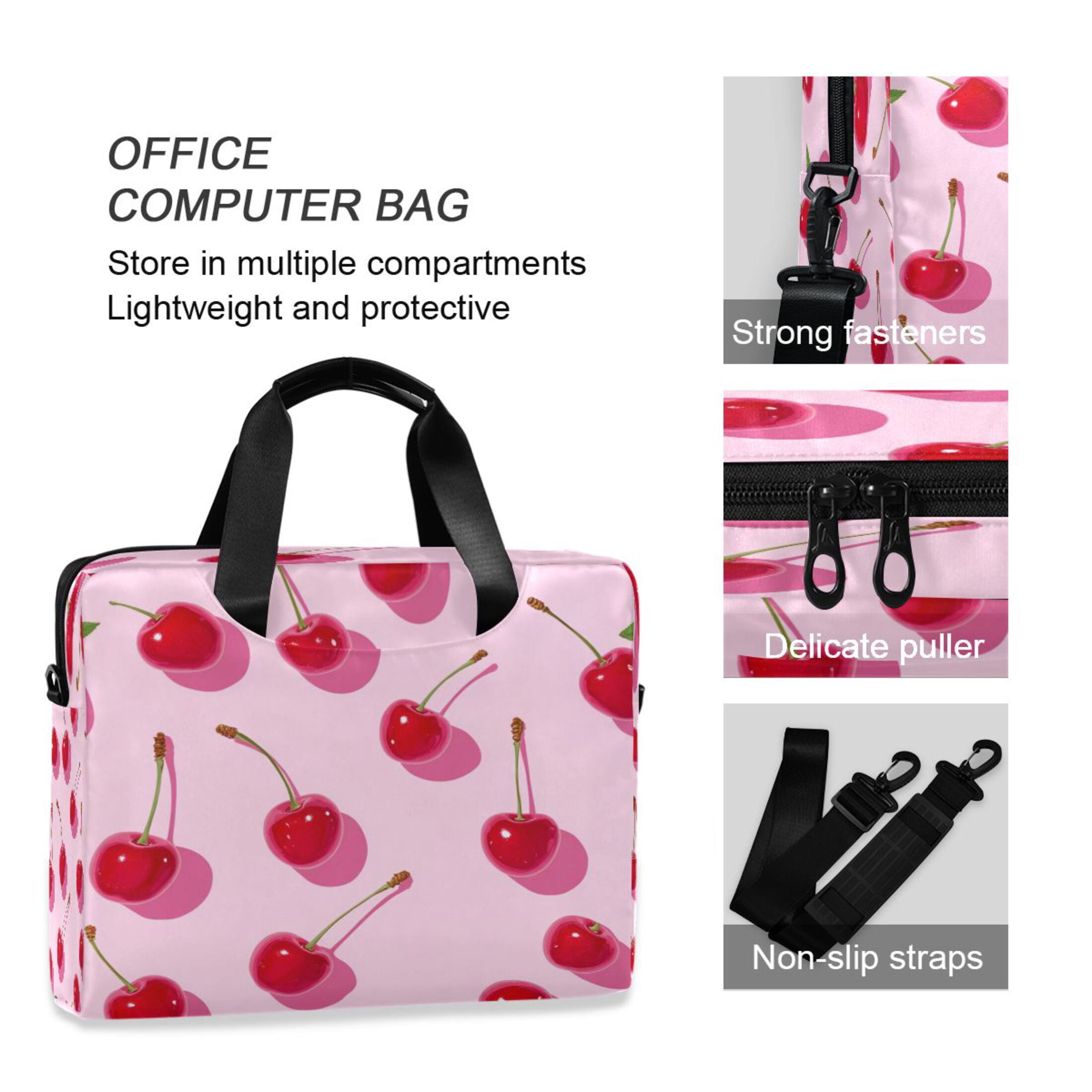 16" Laptop Tote Bag Laptop Sleeve Case Computer Briefcase for Work & Travel Red Cherries