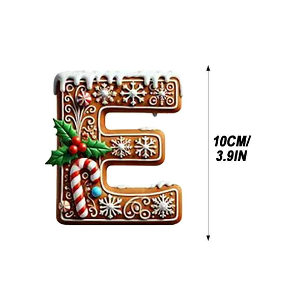 geerera Gingerbread Alphabet Ornaments,Candy Cane Initial Letter Pendants with Berries Pattern for Personalized Tree Trimming, Party Gift Making, DIY Holiday Projects（E)