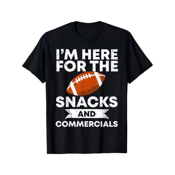 Funny Football Game Day T-Shirt I'm Here For The Snacks And Commercials Retro Sports Graphic Tee for Men and Women