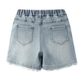 thumbnail image 6 of Ruyang Tween Girls Distressed Raw Hem Denim Shorts Teen Girls Elastic Waist Straight Leg Jean Shorts Kids Y2k Summer Denim Shorts, 6 of 9