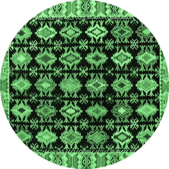 Ahgly Company Indoor Round Abstract Emerald Green Modern Area Rugs, 6' Round