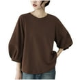thumbnail image 3 of Jsaierl Tops for Women 3/4 Sleeve Casual Crew Neck Shirts Trendy Solid Petite Blouses Work Holiday Tunic Top M-3XL, 3 of 4
