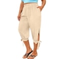 thumbnail image 2 of Antinious Ladies Plus Size Faux Comfortable Split Capris Side Pocket Daily Casual Pants, 2 of 5
